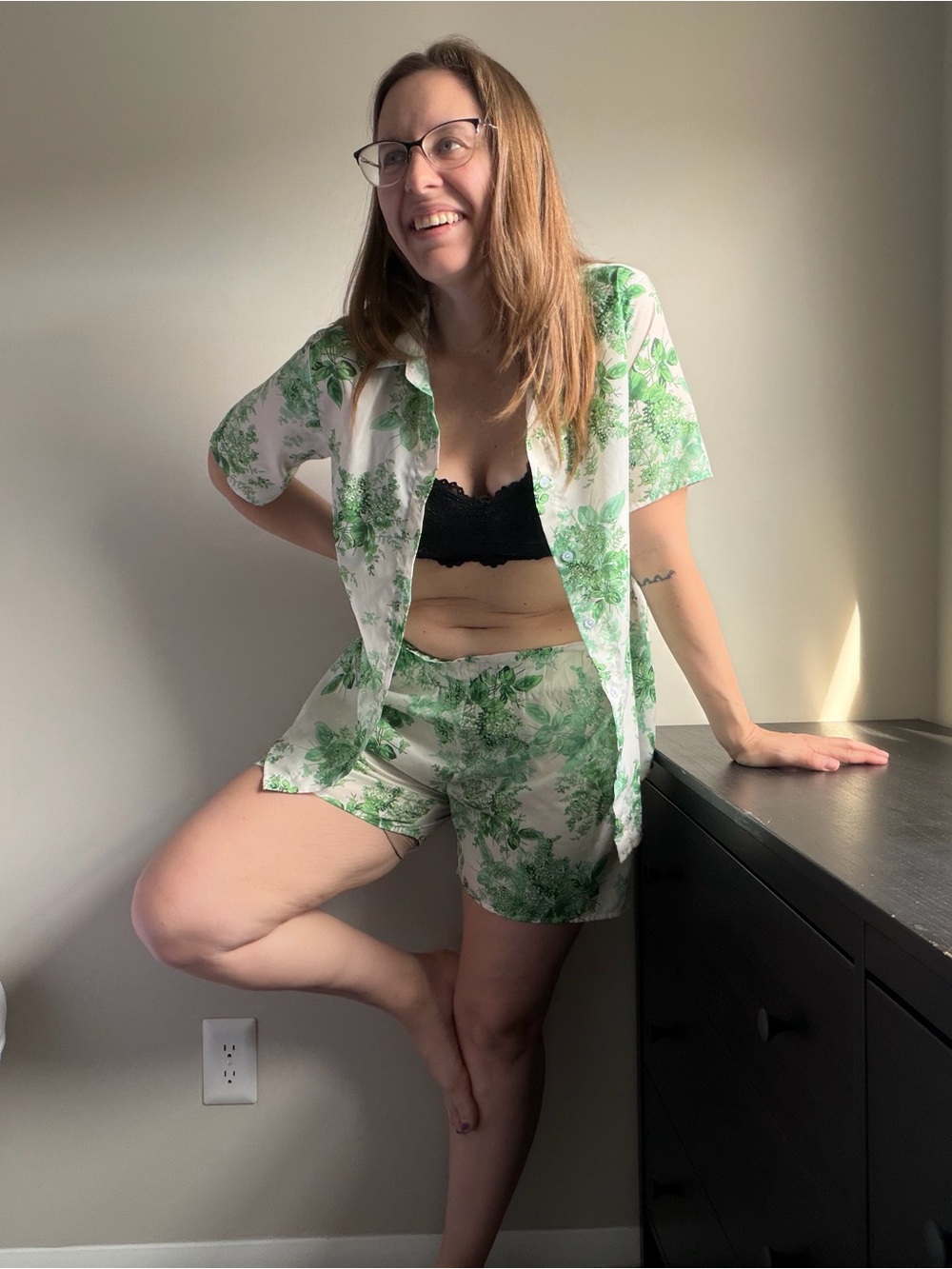 Molly Green High-Waist Green Floral Women's Shorts